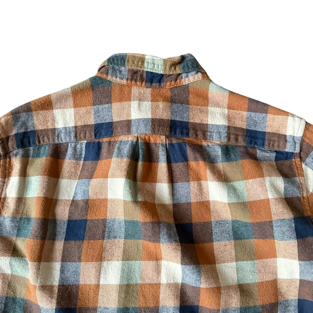 J.Crew Men's Brown Green & White Buffalo Check Long Sleeve Flannel Shirt- Size M